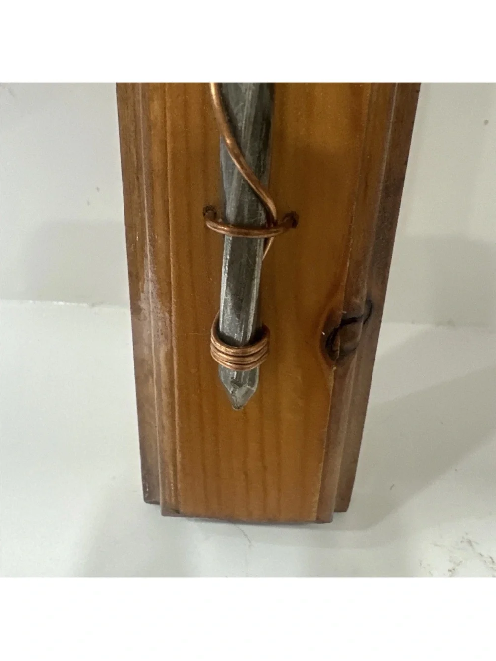 Wooden Cross Spike Nails Wire Polished Rough Wood Wall Hanging 14”x10” HANDMADE